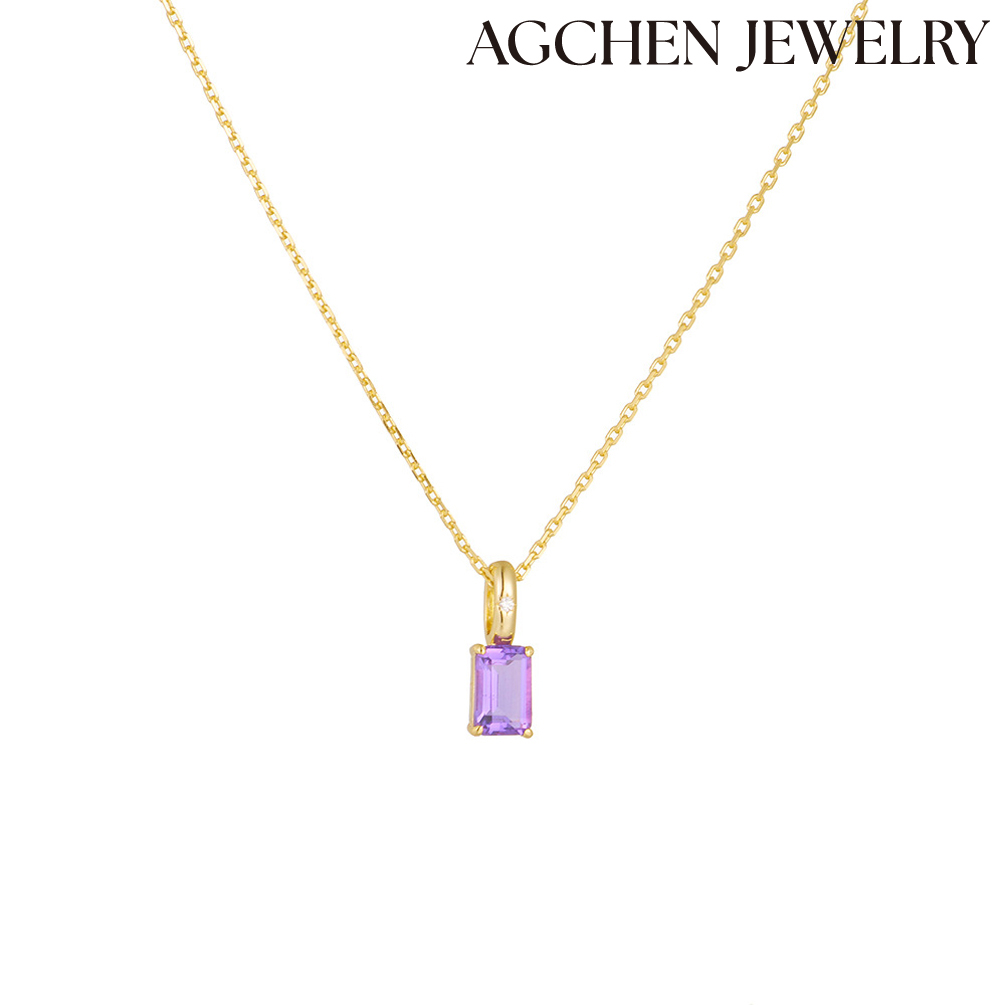 AGCHEN S925 pure silver natural amethyst peridot necklace for women Europe and America Ins niche light luxury color treasure AGKN2951