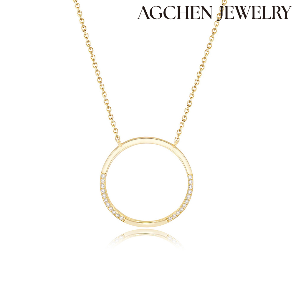 AGCHEN Large Circle Pendant S925 Sterling Silver with Zirconia high-grade niche Europe and the United States jewelry necklace women AGKN1797