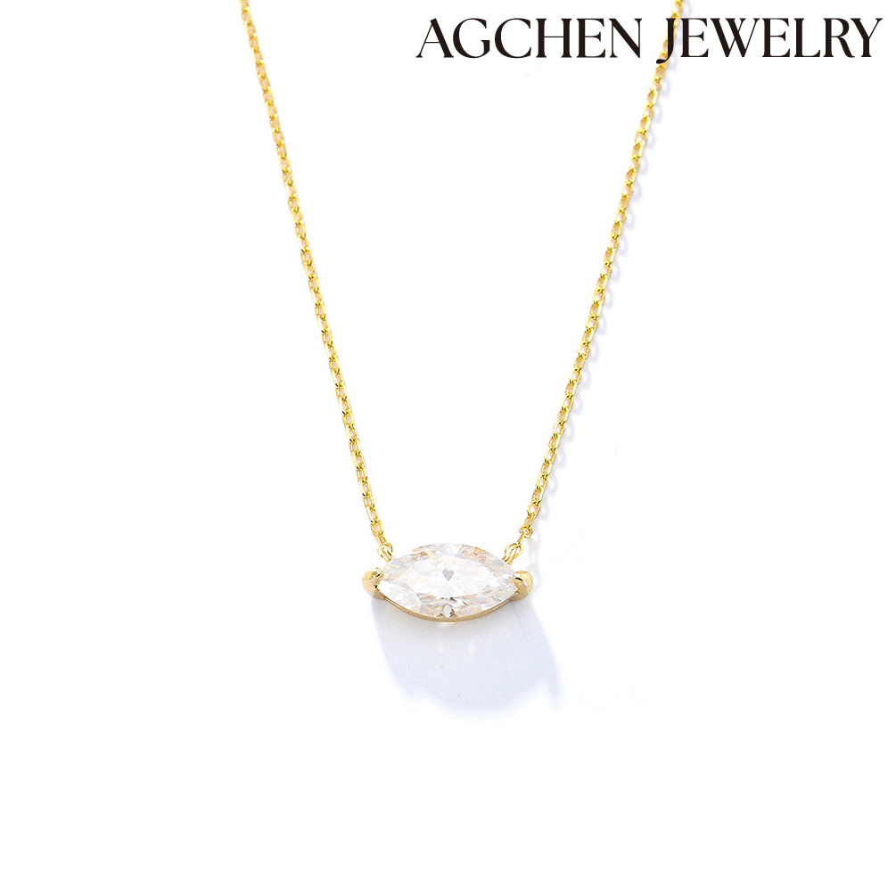 AGCHEN Eye Shaped Zircon S925 sterling Silver Necklace  women fashion collarbone chain Europe and the United States Ins hot sale AGKN2041