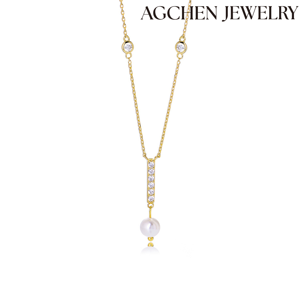 AGCHEN Zircon Pearl Gold s925 Sterling Silver Cross Necklace  Europe and the United States Ins hot sale AGKN2332