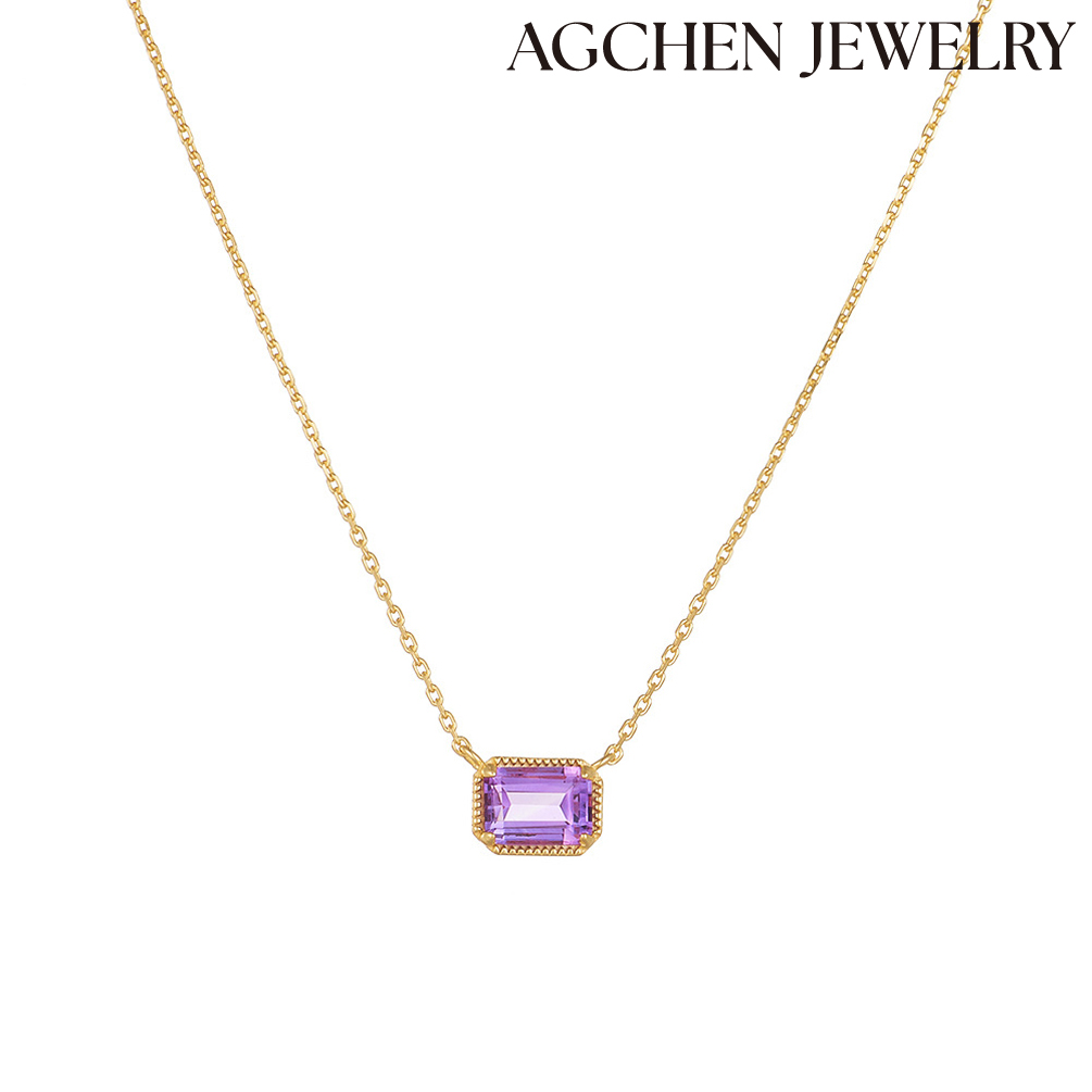 AGCHEN Elevate  Best-Selling Gold S925 Sterling Silver Necklace featuring Purple Square Zirconia – A Hit in Europe and America AGKN2299