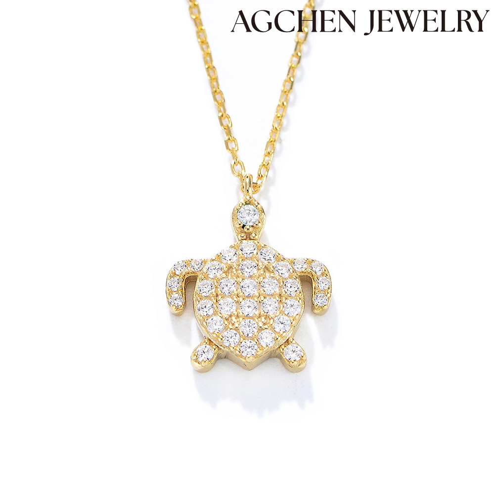 AGCHEN Adorable Zircon Turtle S925 Sterling Silver Necklace 9.Europe and America ins style women's AGKN2200