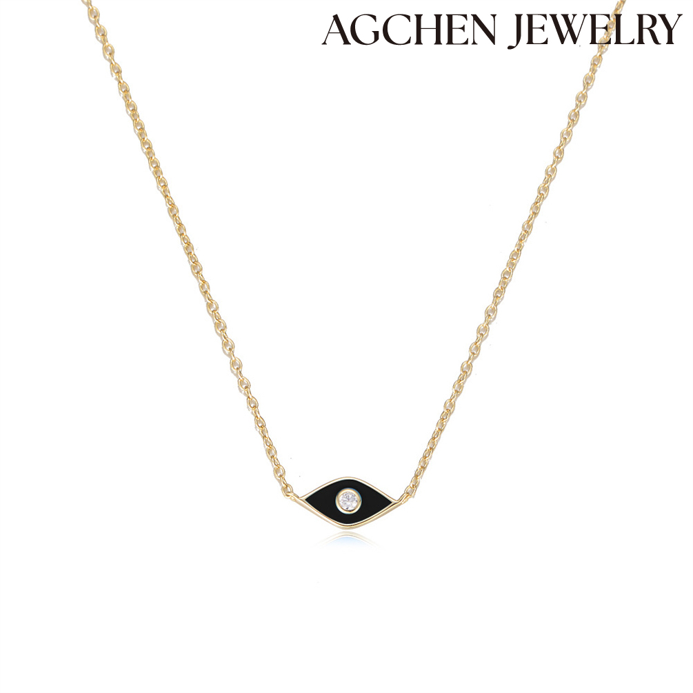 AGCHEN European and American personality eye clavicle Chain women S925 sterling silver Devil's Eye diamond colored drop glue necklace AGKSN103