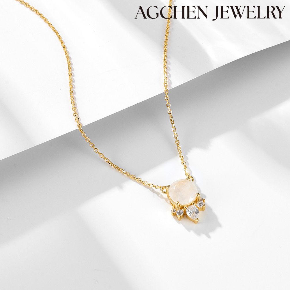 AGCHEN European and American hot-selling  Opal S925 Sterling Silver Necklace with Zirconia AGKN2300