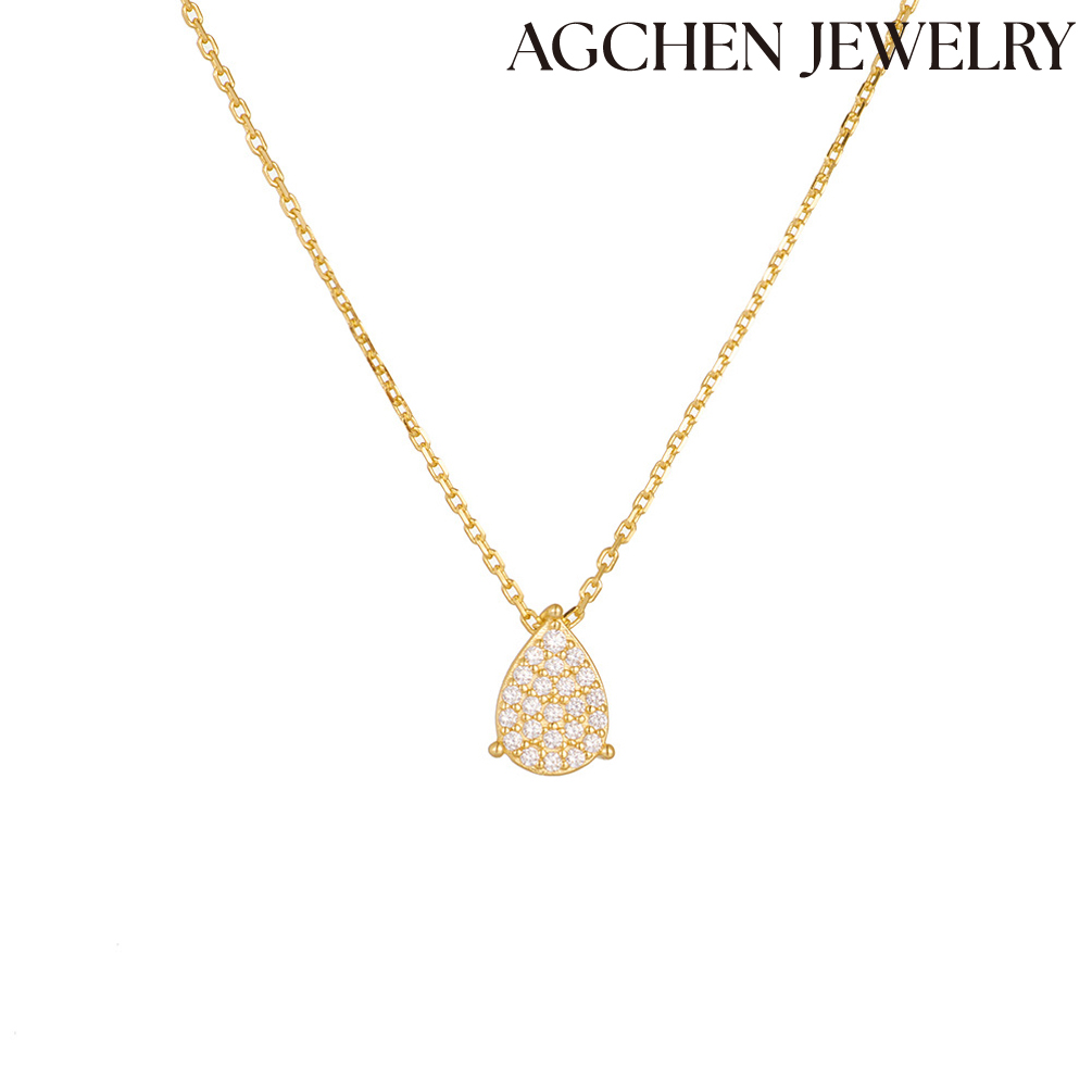 AGCHEN S925 Sterling Silver Waterdrop Pendant Necklace with Zirconia high-grade niche Europe and the United States jewelry necklace women AGKN2436