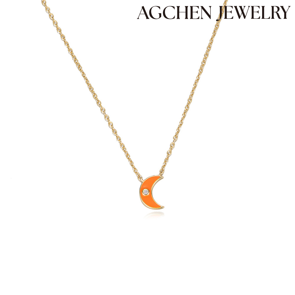 AGCHEN S925 Sterling Silver Dripped Moon Pendant with Zirconia Necklace Europe and the United States Ins hot sale AGKSN106