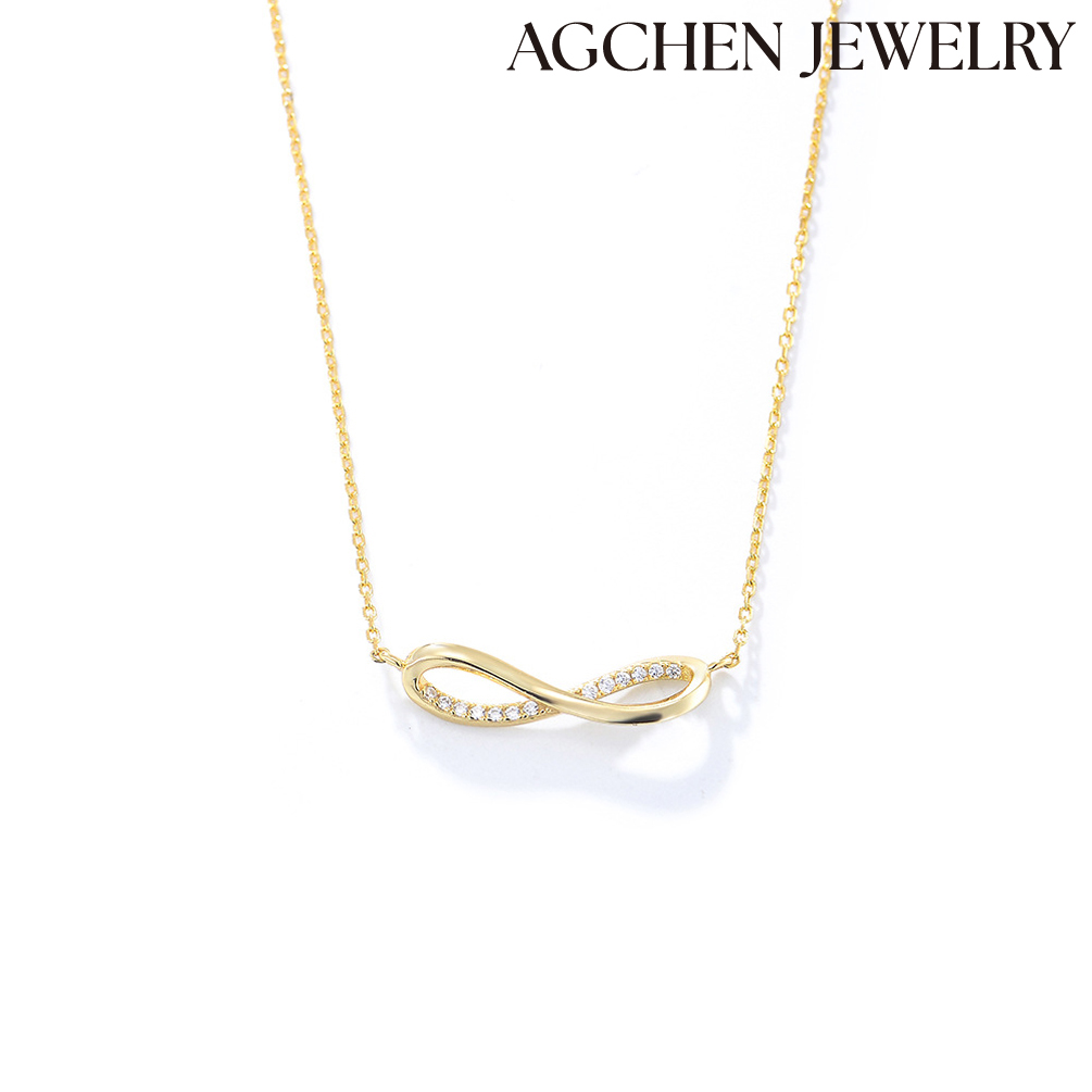 AGCHEN Hot selling product S925 silver flash diamond Mobius ring pendant necklace women cold wind niche design sense clavicle chain AGKN2152