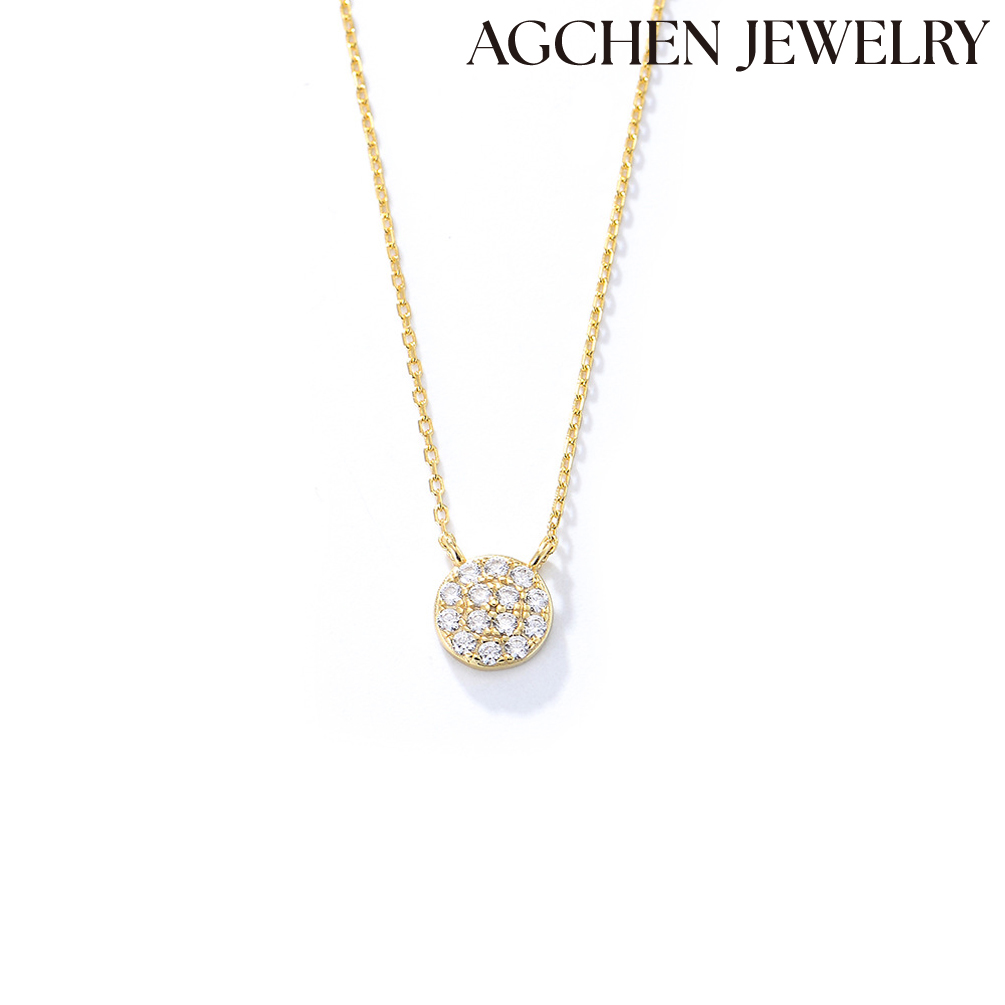 AGCHEN Round pendant S925 Sterling Silver Necklace with Zirconia European and American jewelry AGKN2135