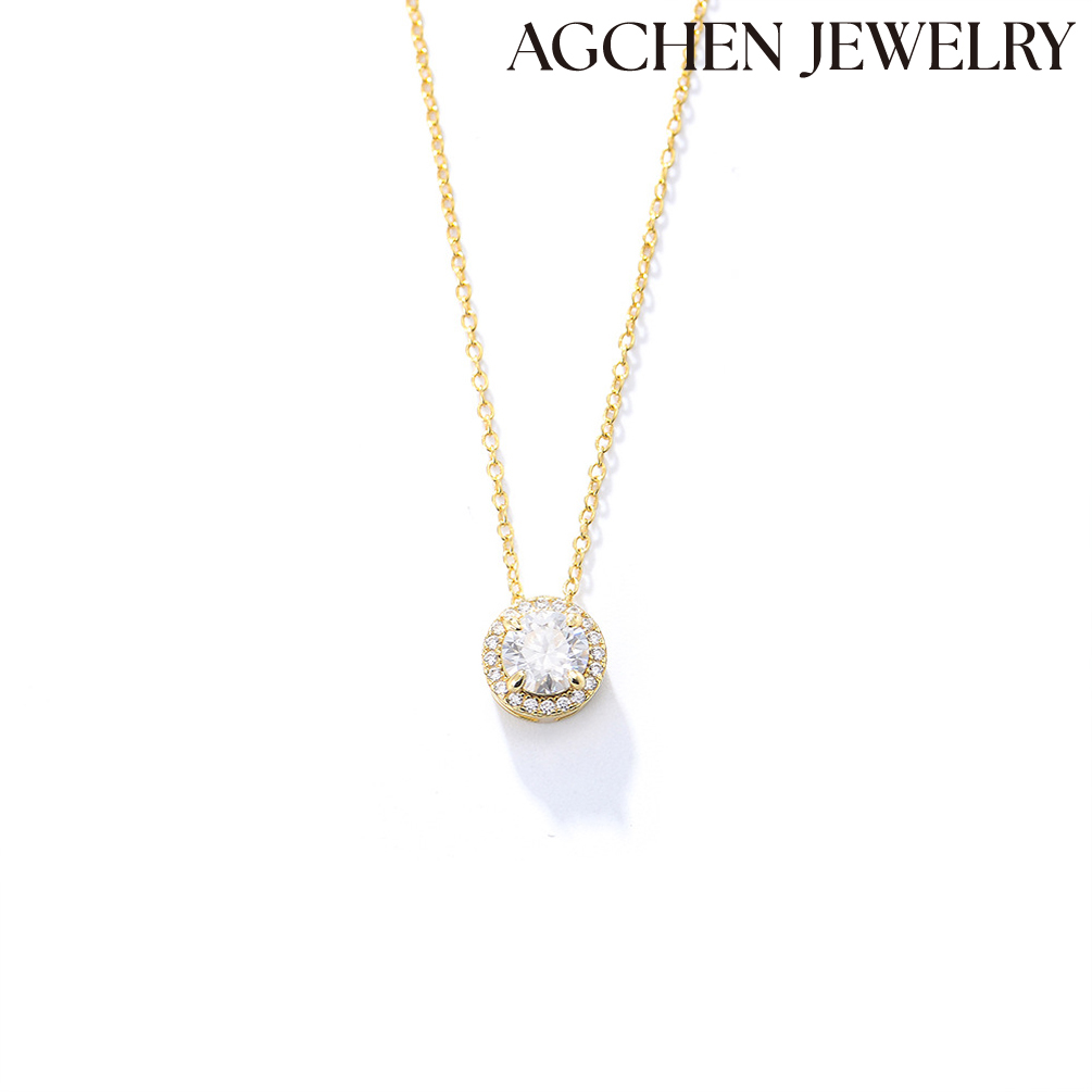 AGCHEN S925 sterling silver diamond inlaid round zircon necklace women niche design European and American temperament clavicle chain AGKN2124