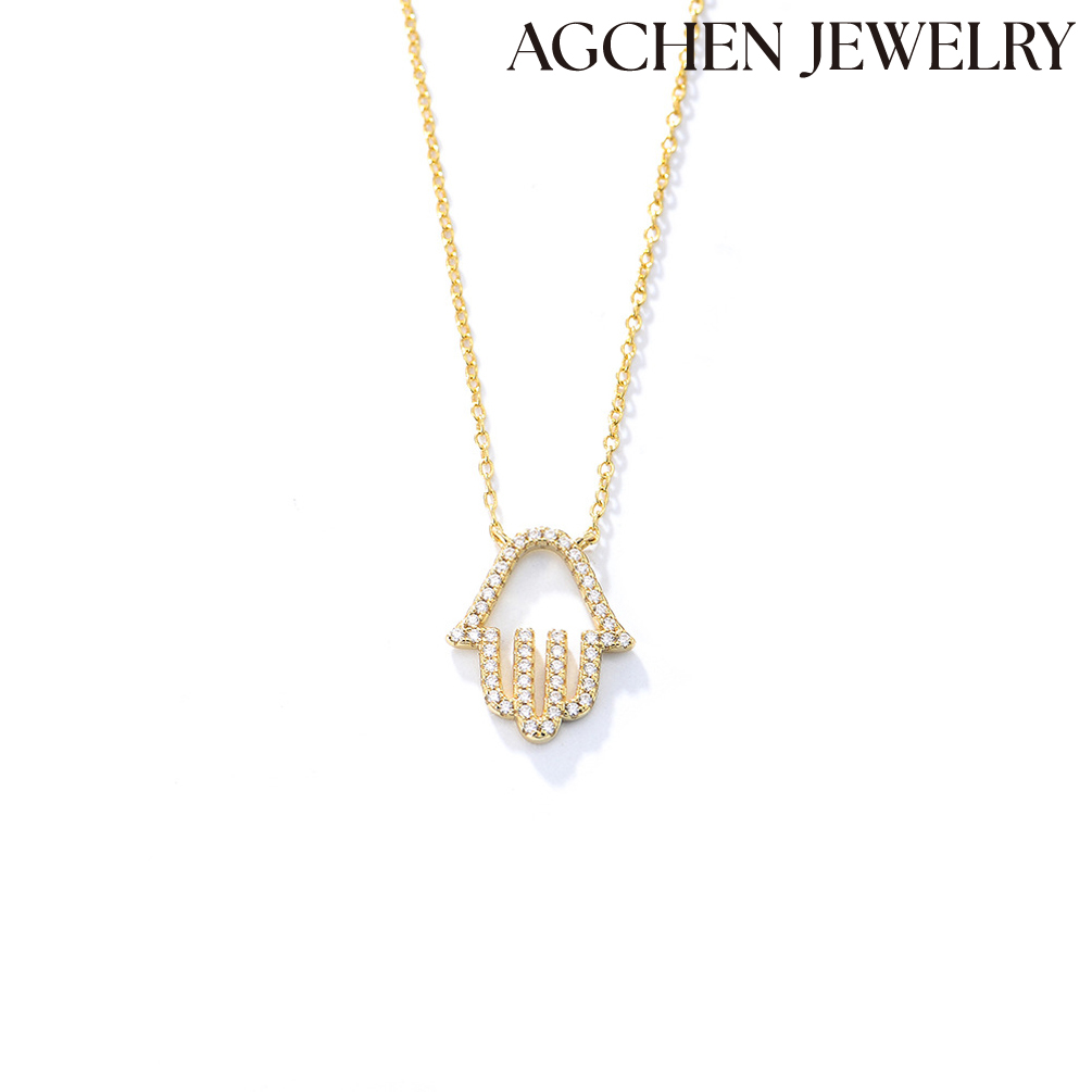 AGCHEN S925 sterling silver micro-inset zircon diamond hollow palm pendant necklace female European and American explosive products AGKN2185