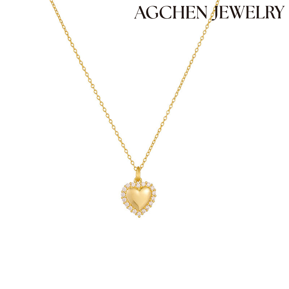 AGCHEN S925 sterling silver love shell pendant necklace women Korean version of ins light luxury senior sense diamond clavicle chain AGKN2460