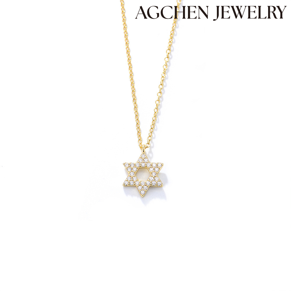 AGCHEN  Foreign trade new design European and American simple English Geometric zircon pendant necklace female light luxury clavicle chain AGKN2182