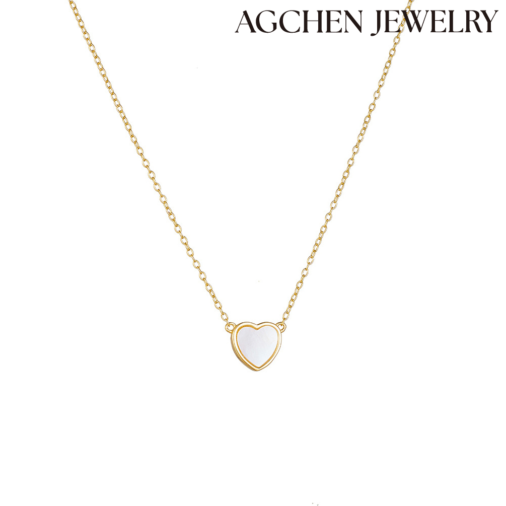 AGCHEN White Heart s925 Sterling Silver Necklace women fashion simple heart-shaped  European and American jewelry AGKSN179