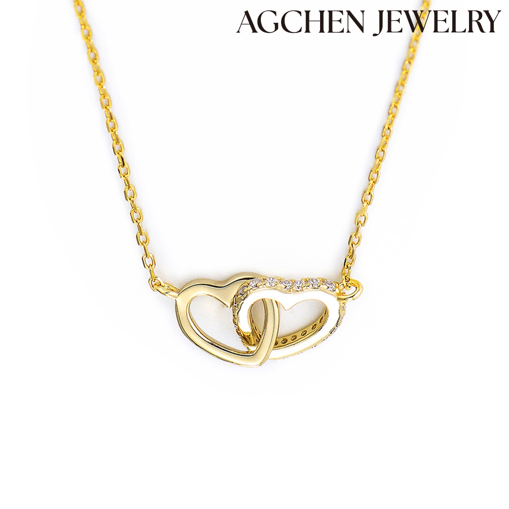 AGCHEN Korean heart-shaped clavicle chain jewelry S925 sterling silver simple diamond love buckle necklace women manufacturers custom AGKN2125