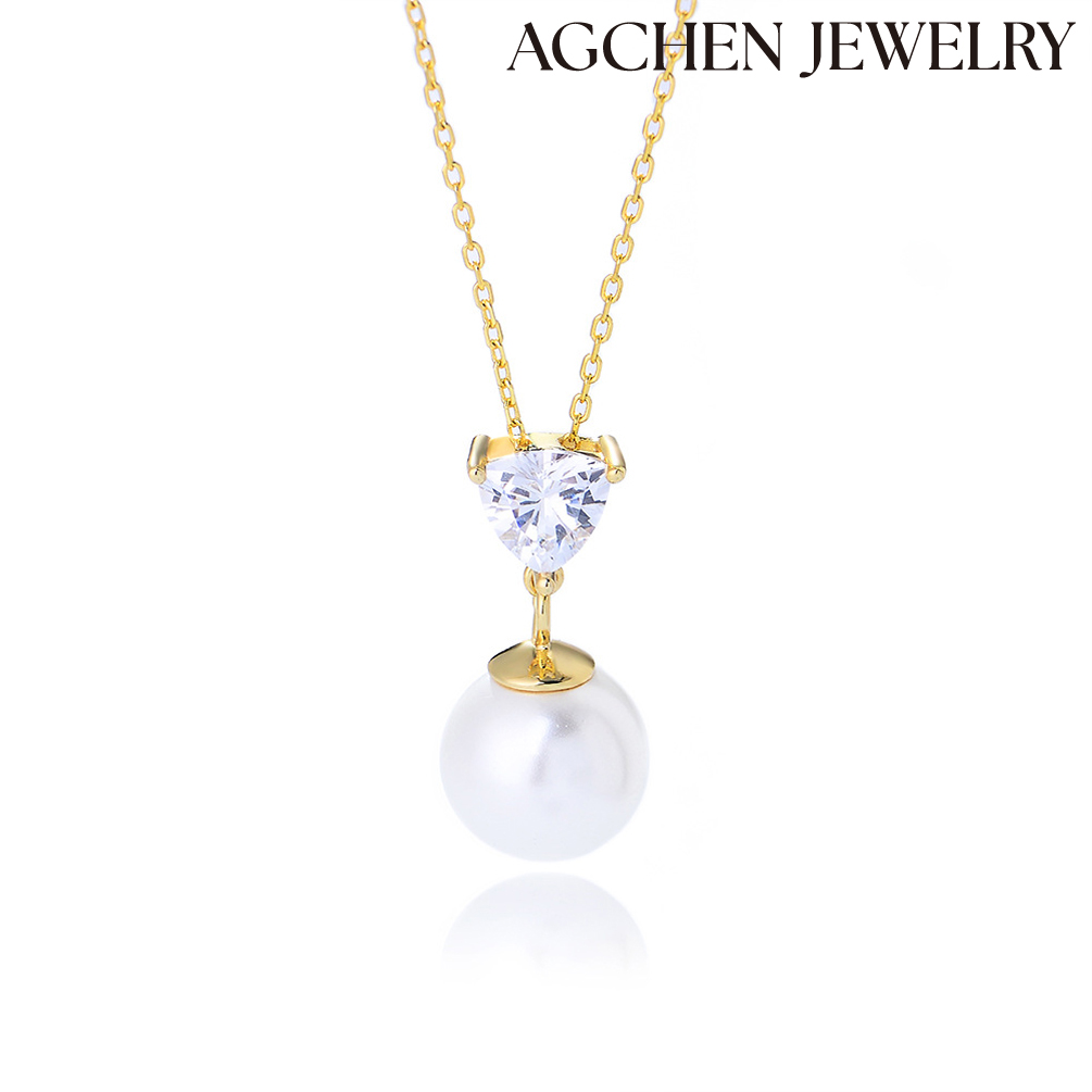 AGCHEN S925 sterling silver heart-shaped zircon pearl necklace women with simple clavicle chain jewelry with a sense of high-grade AGKSN125