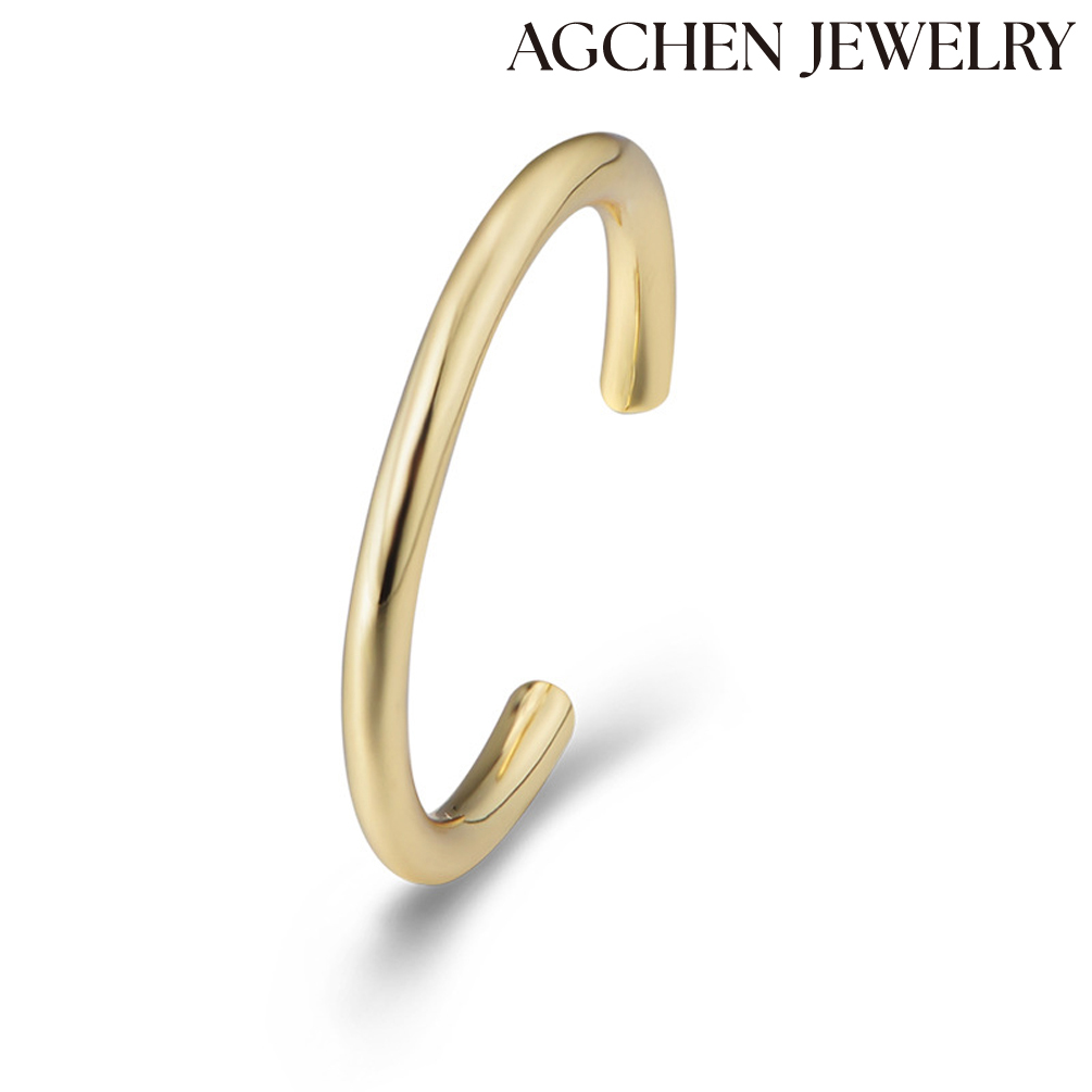 AGCHEN Japan and South Korea S925 sterling silver ring personality smooth minimalist line plain ring adjustable opening silver ring AGKR1603