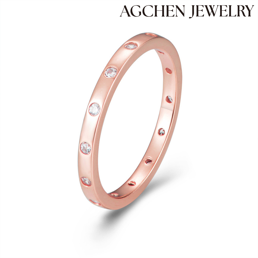 AGCHEN s925 sterling silver ring for women European and American simple diamond-set thin ring AGKR1263