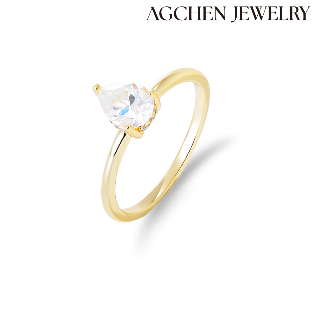 AGCHEN S925 pure silver water drop zircon ring women Europe and America classic ladies diamond ring eng AGement ring jewelry AGKR1462