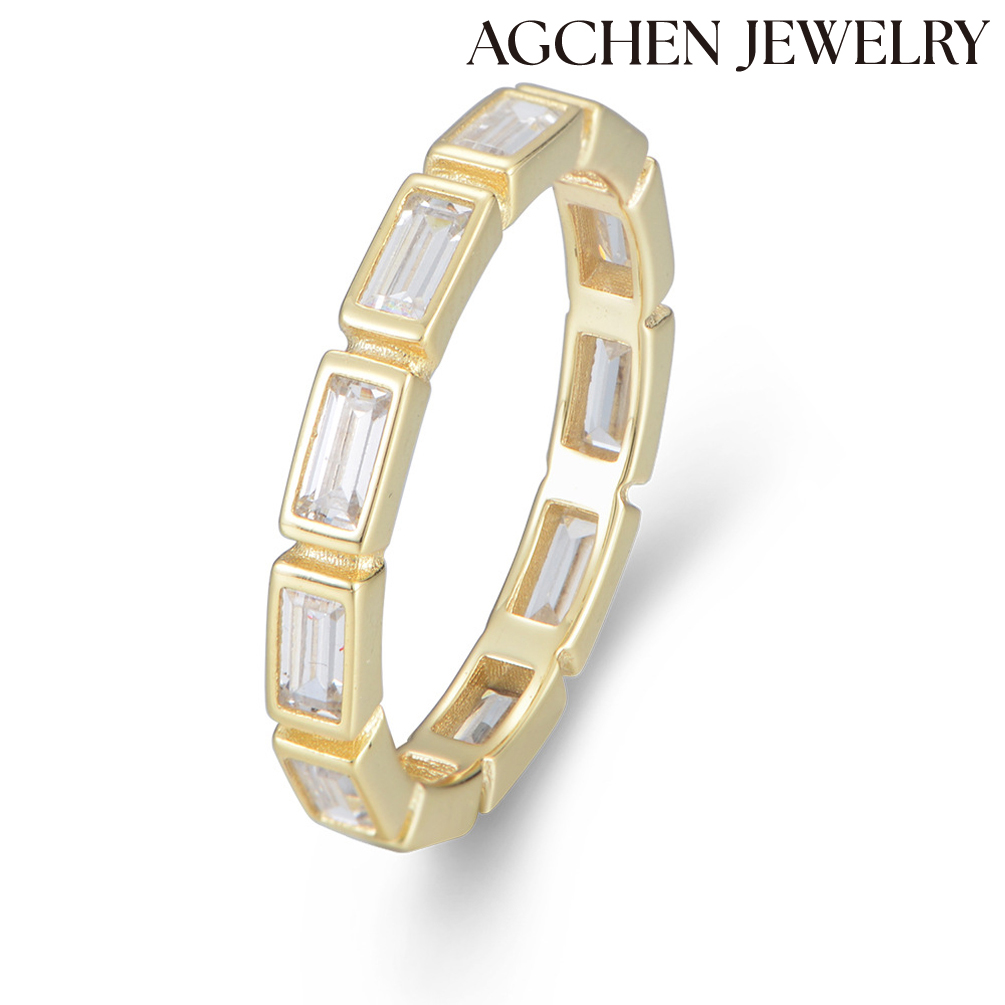 AGCHEN  Modern Geometry B AGuette Rectangle CZ 925 Sterling Silver Ring Europe and the United States Ins hot sale AGKR1264
