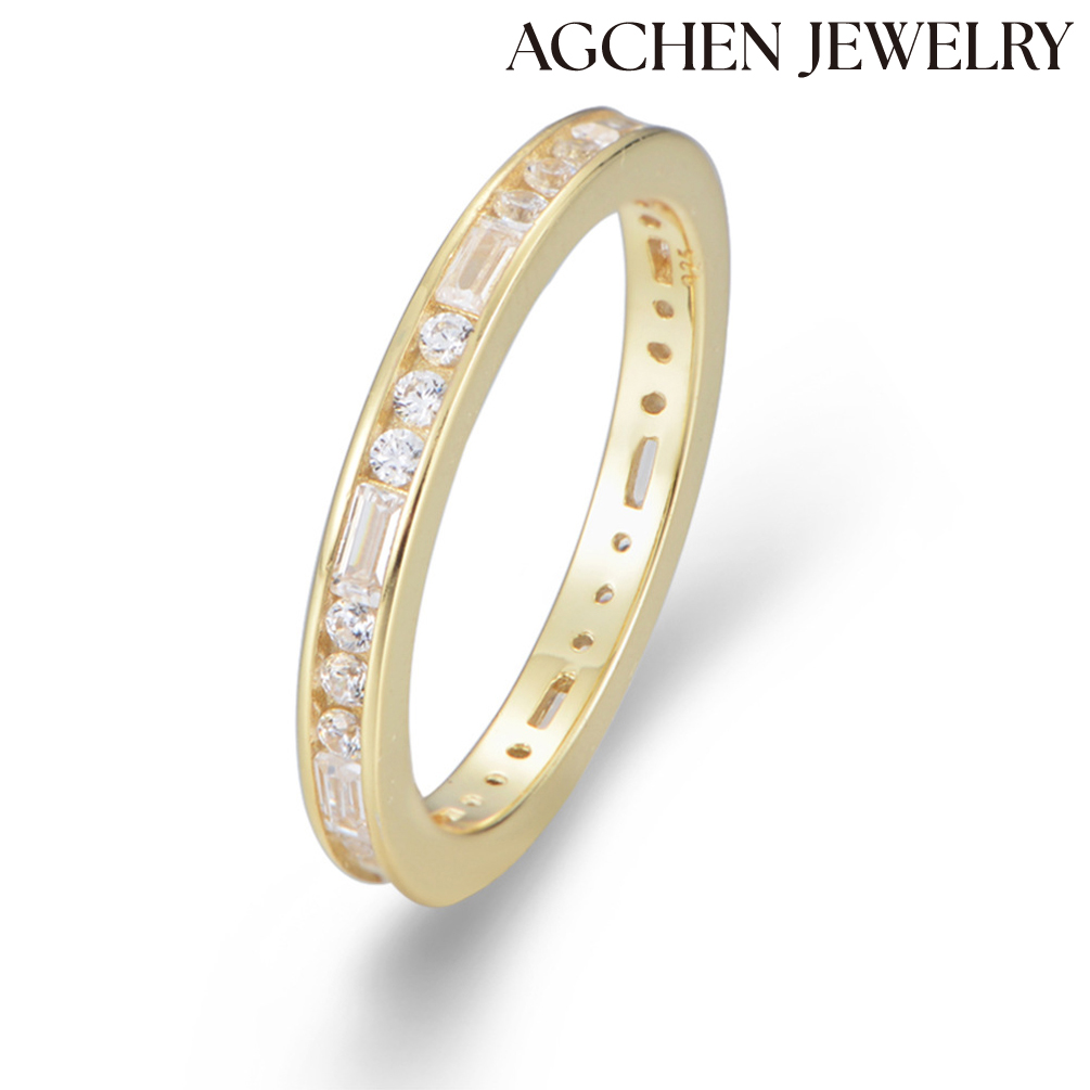 AGCEHN Fashion Micro Setting Geometry B AGuette Round CZ 925 Sterling Silver Ring European and American jewelry AGKR1277