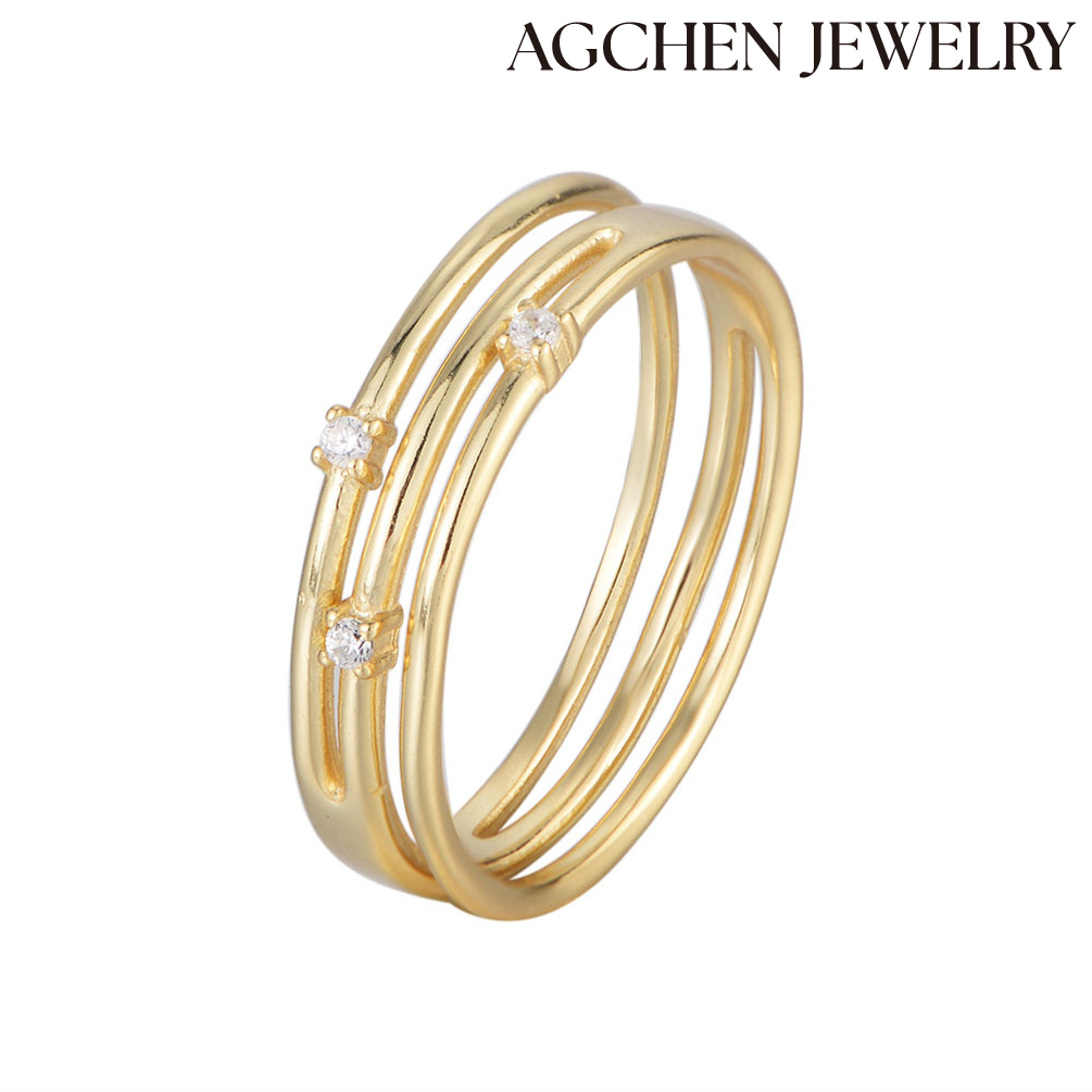 AGCHEN S925 Sterling Silver Triple Row Ring with CZ female Europe and America ins design sense new accessories AGKR1005