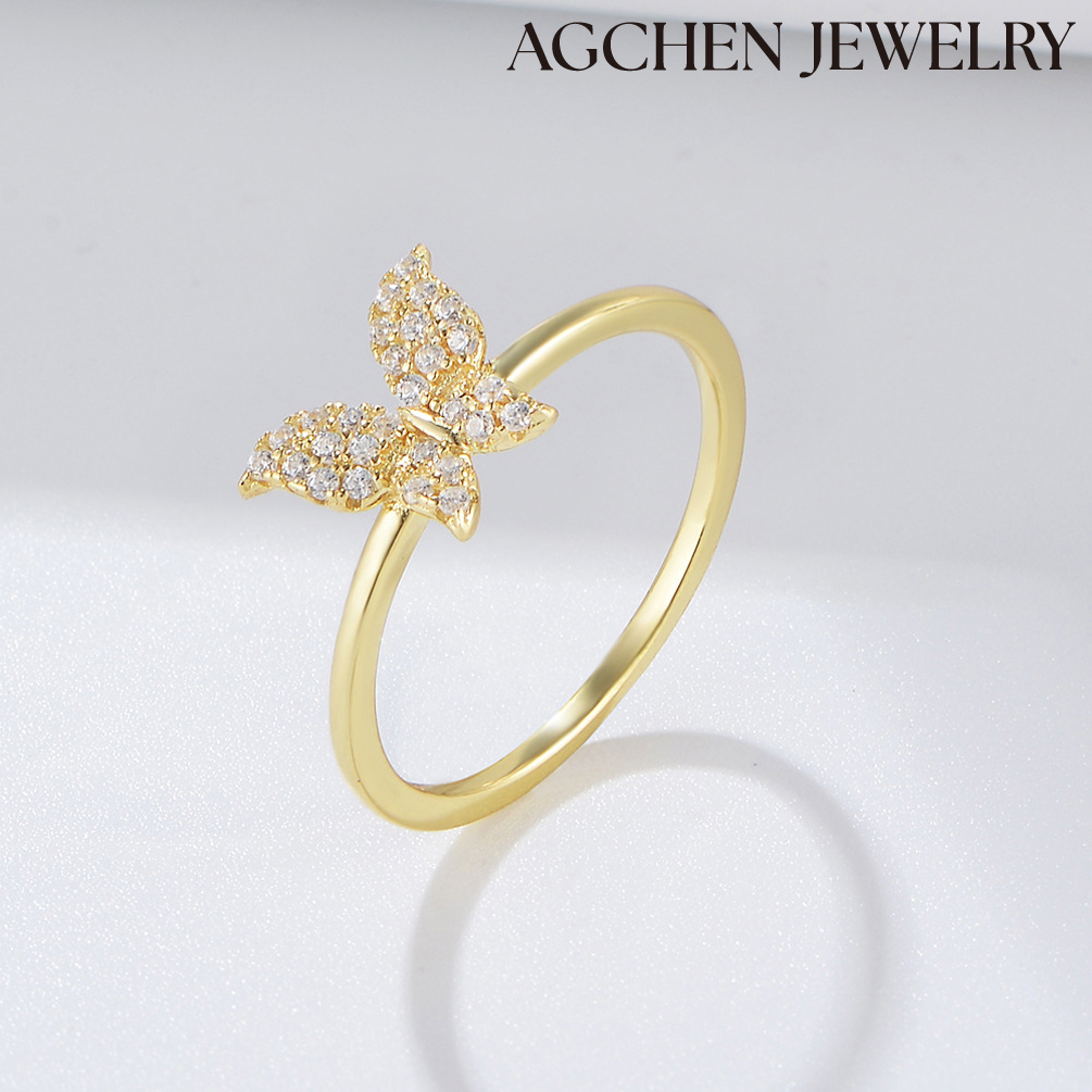 AGCHEN s925 sterling silver butterfly ring women niche design Fashion personality ins Trend high-grade sense ring cold wind tail ring AGKR0721