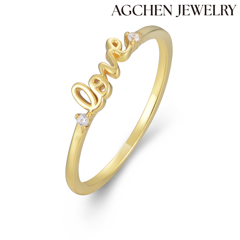 AGCHEN S925 Sterling silver love English letter ring female diamond Zircon ring Korean Dongdaemun trend hand jewelry AGKR1215