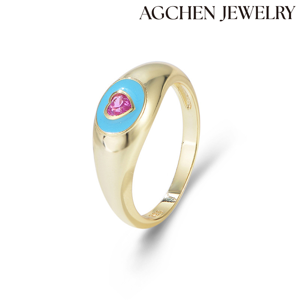 AGCHEN S925 Sterling Silver Sweet Love Heart Ring female Europe and America ins design sense new accessories AGKR1234