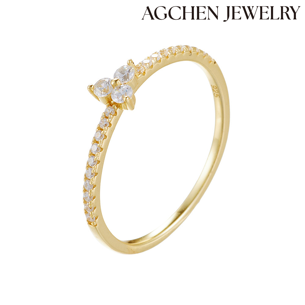 AGCHEN  Korean version of ins simple luxury sterling silver ring female micro-inset zircon small hot selling fine ring jewelry AGKR1363