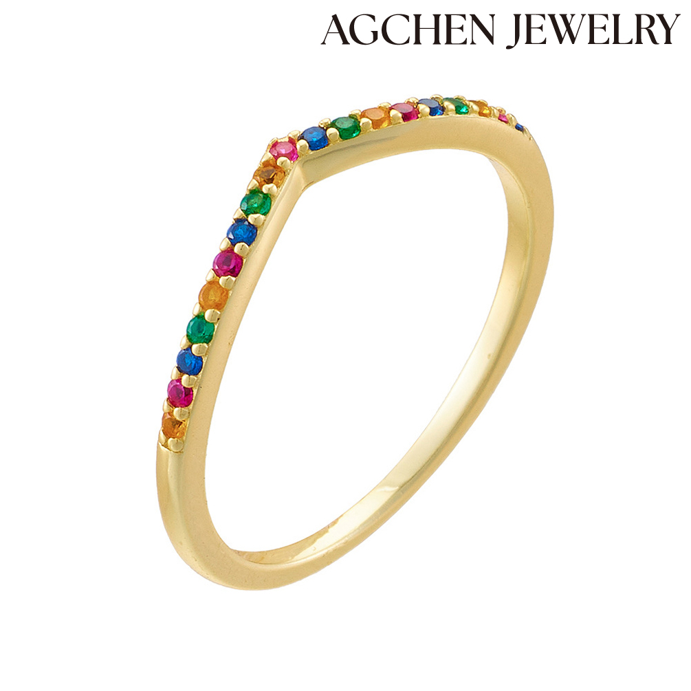 AGCEHN S925 Sterling Silver Pointed Ring with Colored Cubic Zirconia  high-grade niche Europe and the United States jewelry ring  women AGKR0602