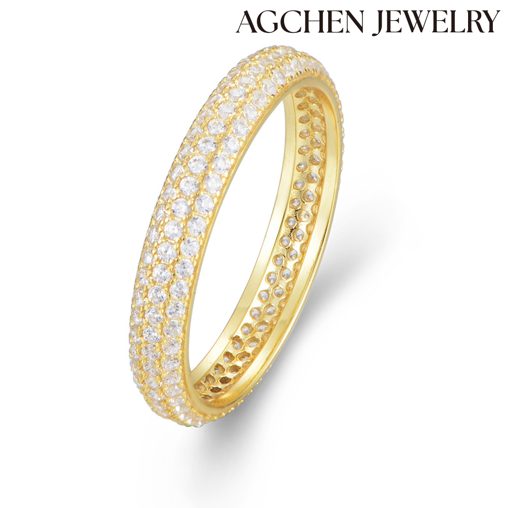 AGCHEN S925 sterling silver ring full of diamond micro-inset zircon index finger ring ins overlap wear ring hand ornaments female AGKR1269