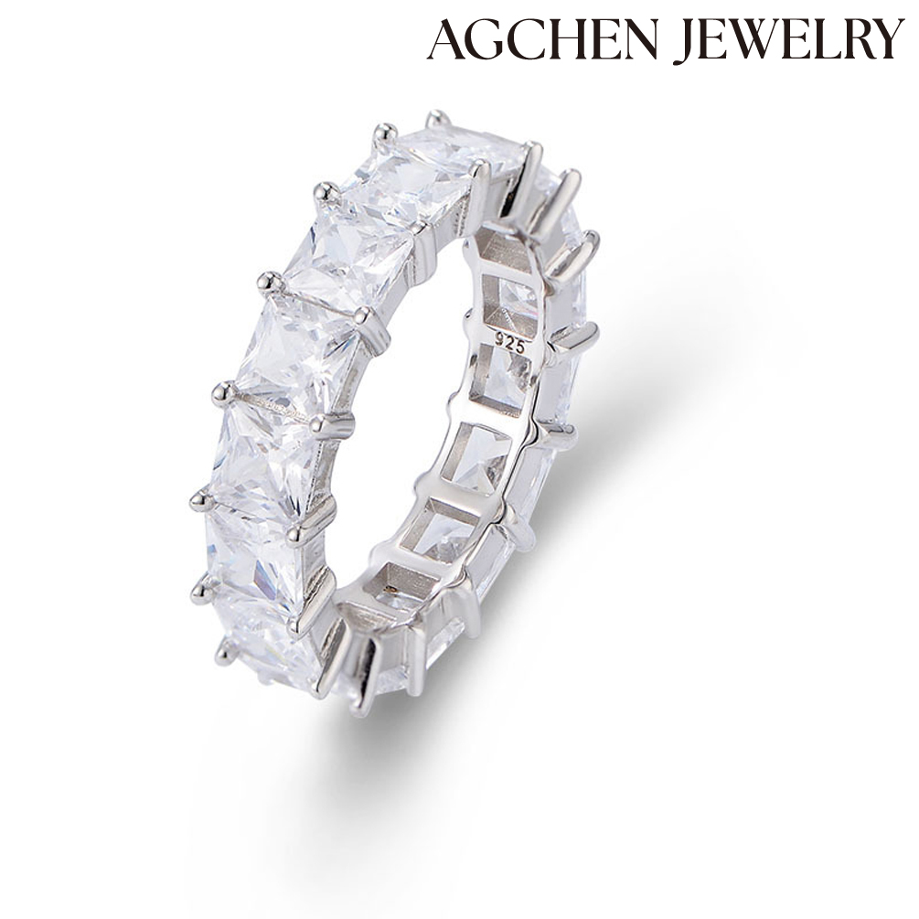 AGCHEN S925 Sterling Silver Minimalist Square White Cubic Zirconia Ring Europe and the United States Ins hot sale AGKR1257