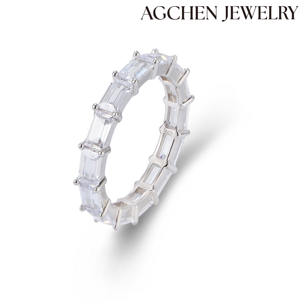 AGCEHN European and American hot-selling  S925 Sterling Silver Minimalist Square White Cubic Zirconia Women's Ring AGKR1259