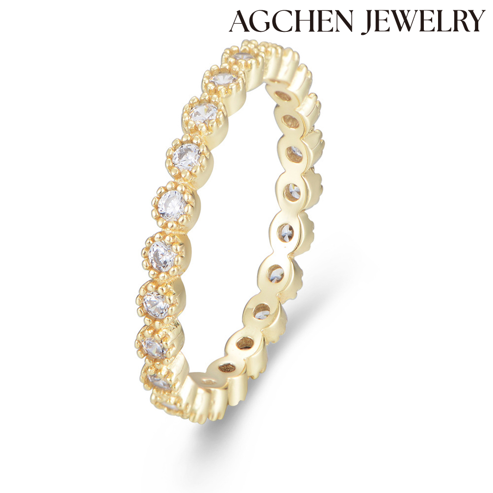 AGCEHN Minimalist Crystal Stacking Rings for Women and GirlsRound Rings Cubic Zirconia Birthday Gift European  hot-selling AGKR1267