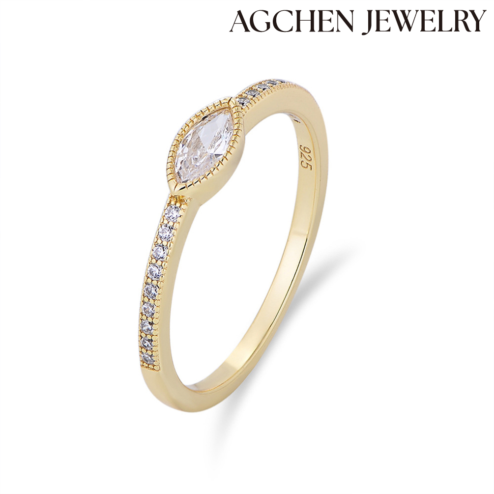 AGCEHN Japanese light luxury S925 sterling silver horse eye zircon ring female simple exquisite diamond tail ring jewelry wholesale AGKR1565