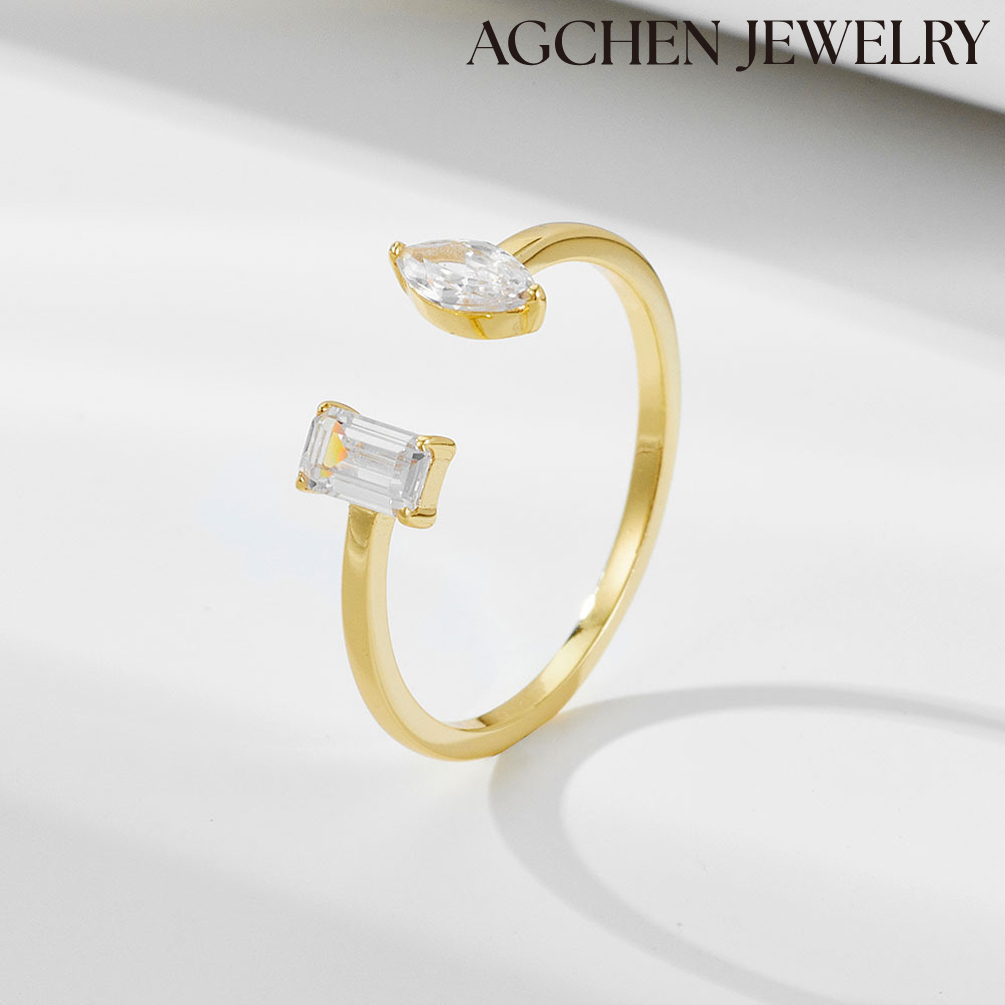 AGCHEN Europe and the United States ins zircon open sterling silver ring female personality temperament ring high-grade sense ring AGKR0735