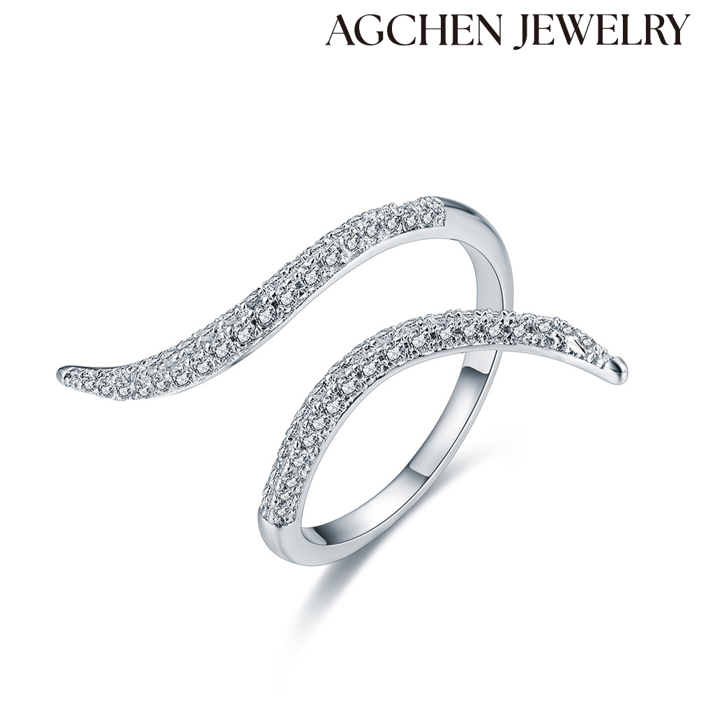 AGCHEN S925 Sterling Silver Serpent Open Ring with Cubic Zirconia high-grade niche Europe and the United States jewelry rings women AGKR0315