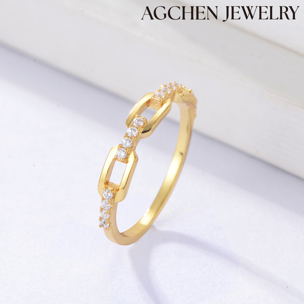 AGCHEN Europe and the United States ins niche chain retro ring female micro-inset zircon s925 sterling silver fashion ring jewelry AGKR1217