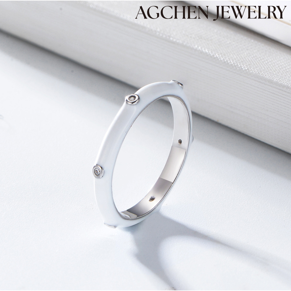 AGCHN Minimalist S925 Sterling Silver Red Ring with CZ European and American jewelry AGKR0919