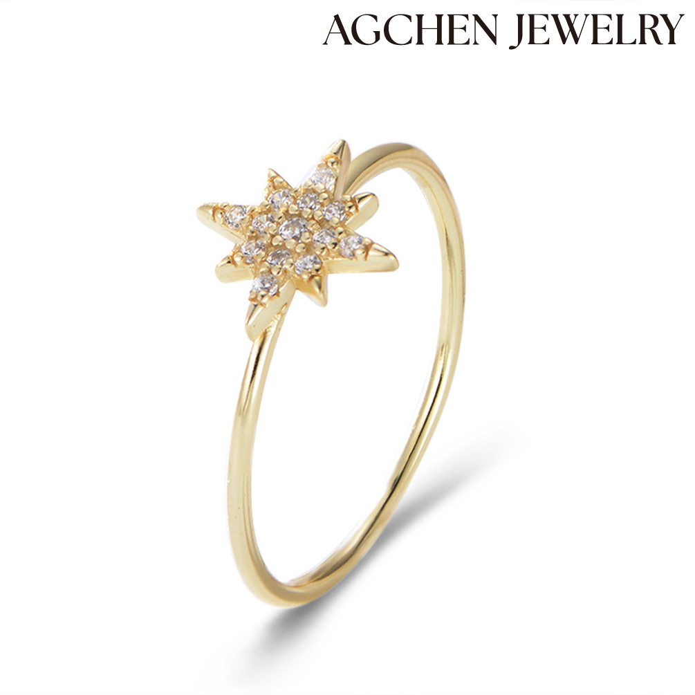 AGCHEN S925 silver diamond six-pointed star ring female European and American micro-inset zircon ring simple hand jewelry wholesale AGKR0921