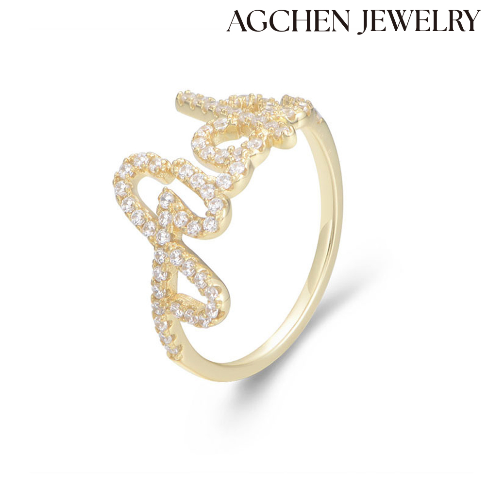AGCHEN S925 sterling silver English letter ring female niche advanced design sense European and American micro-inset zircon ring AGKR1261