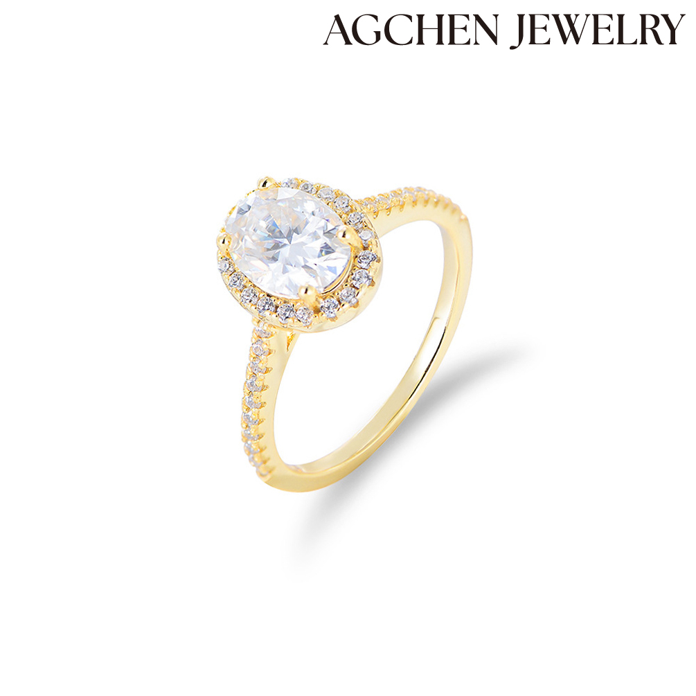 AGCHEN S925 Sterling Silver European and American Fashion Ladies Wedding Ring Oval CZ Ring AGKR1460