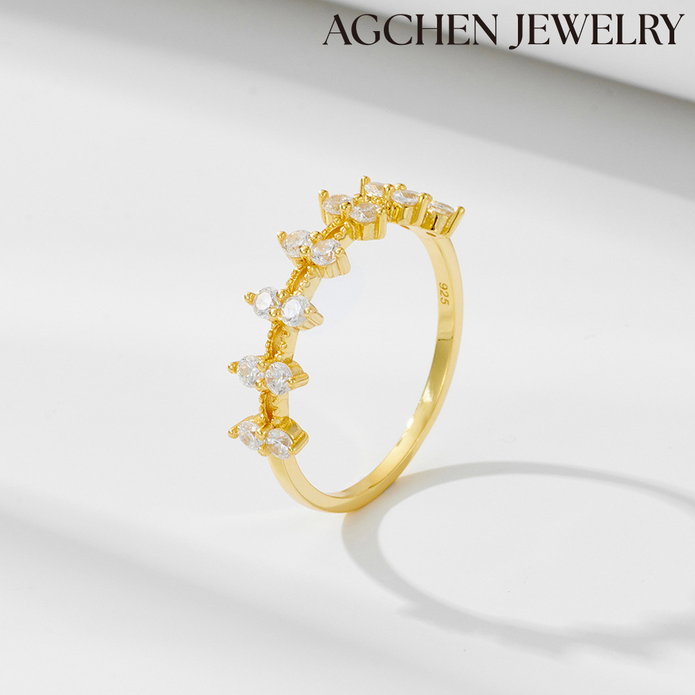 AGCHEN S925 silver gold-plated zircon ring female Europe and the United States new niche design high-grade light luxury ins ring AGKR0816