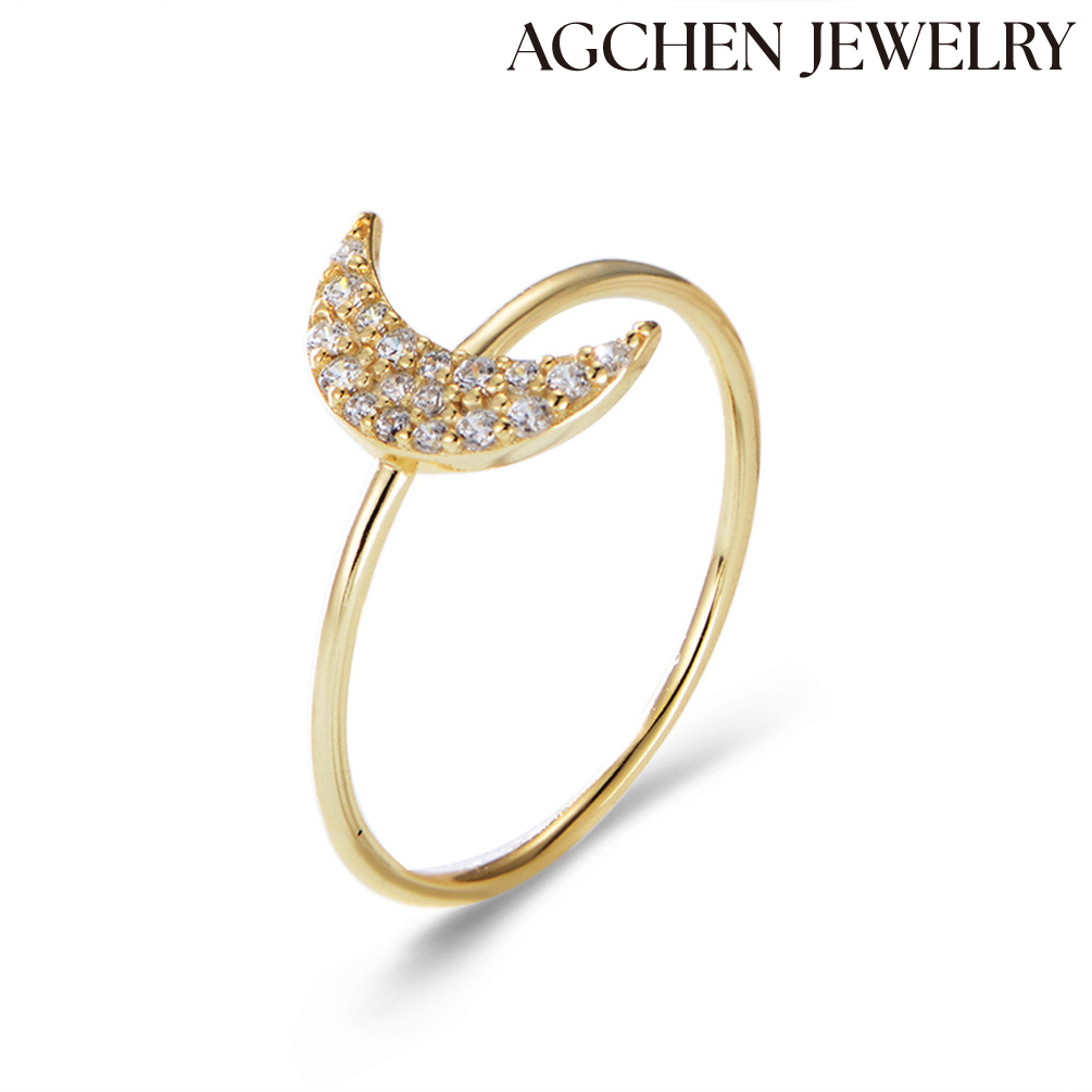 AGCHEN New women's European and American simple fashion index finger ring s925 sterling silver micro-paved zircon moon ring AGKR0922