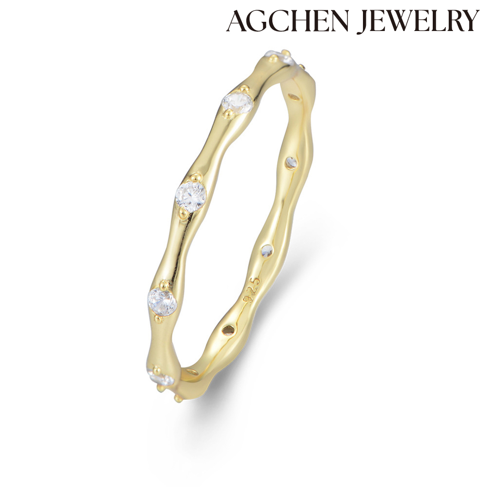 AGCHEN  S925 sterling silver simple geometric bamboo ring women's Japanese light luxury fashion cold wind zircon ring fine ring jewelry AGKR1213