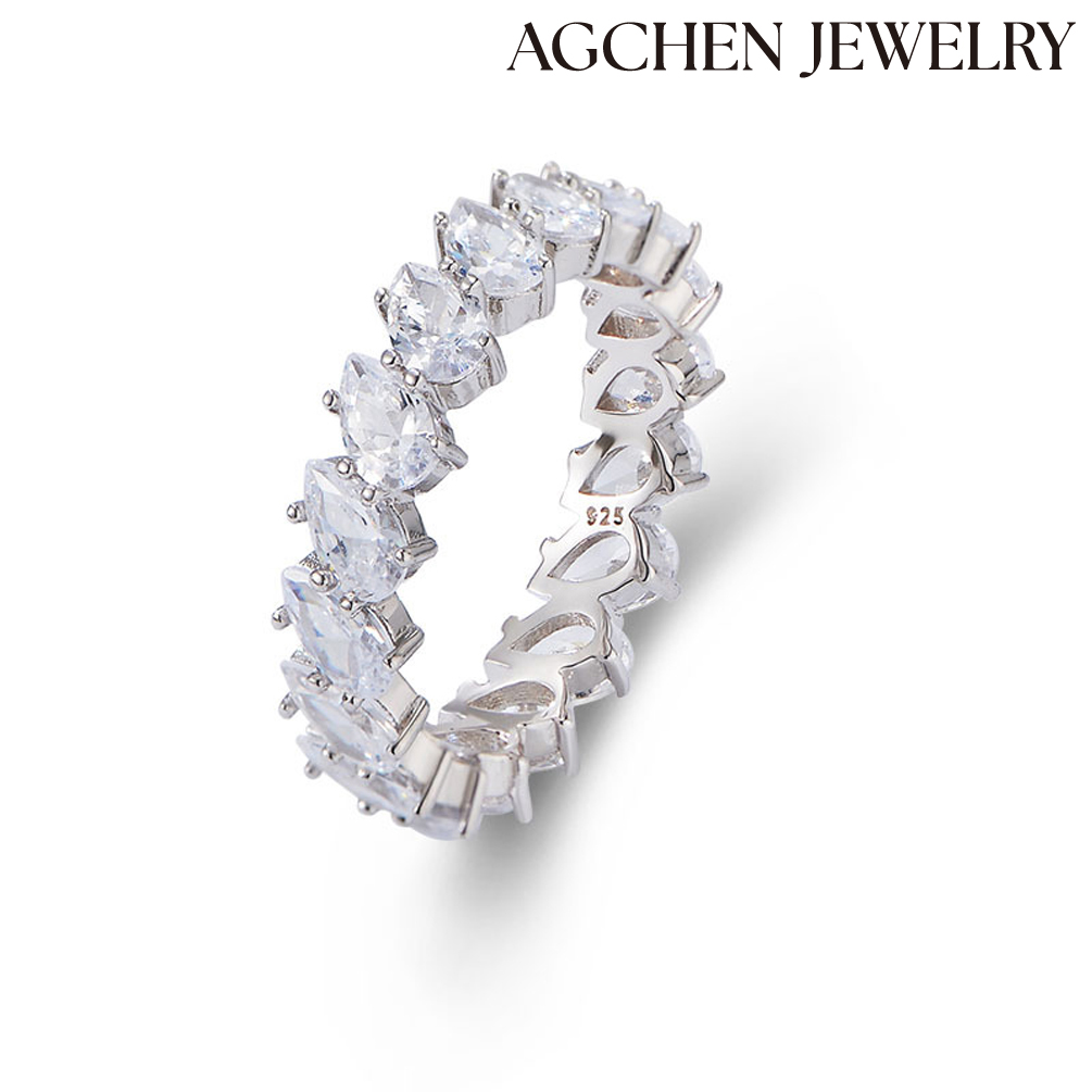 AGCHEN Europe and the United States hot s925 sterling silver water drop zircon ring female ins hip hop stack with full diamond ring AGKR1255
