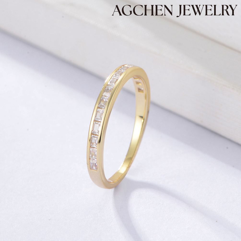 AGCHEN S925 sterling silver geometric square zircon ring for women Europe and America ins simple personality fashion OL ring jewelry AGKR1214