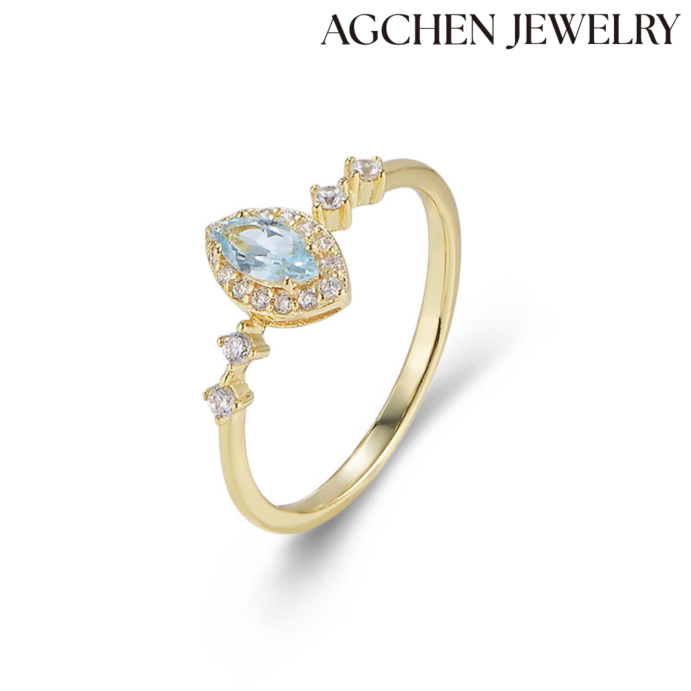 AGCHEN S925 sterling silver sky blue Topaz ring female micro-inset zircon design niche European and American light luxury accessories AGKR0728