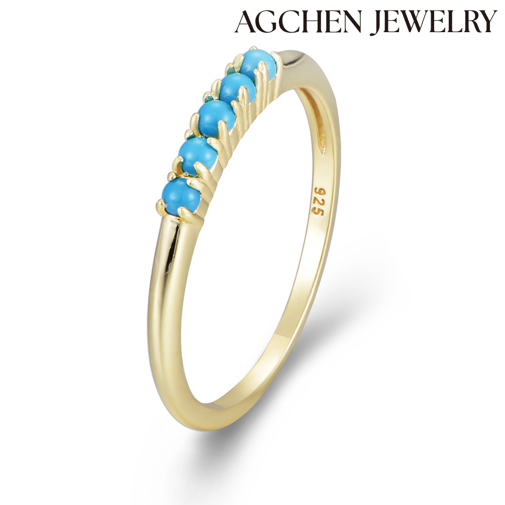 AGCHEN S925 Sterling Silver Blue  AGate Bead Ringfemale Europe and America ins design sense new accessories AGKR1236