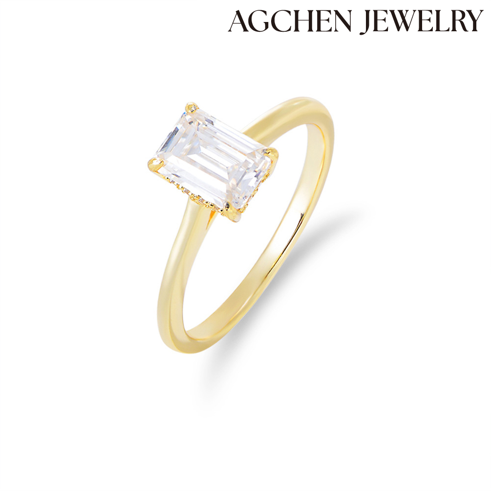 AGCHEN Rectangle Zircon crystal 925 Sterling Silver Gold plated Rings Fashion Jewelry for women AGKR1463